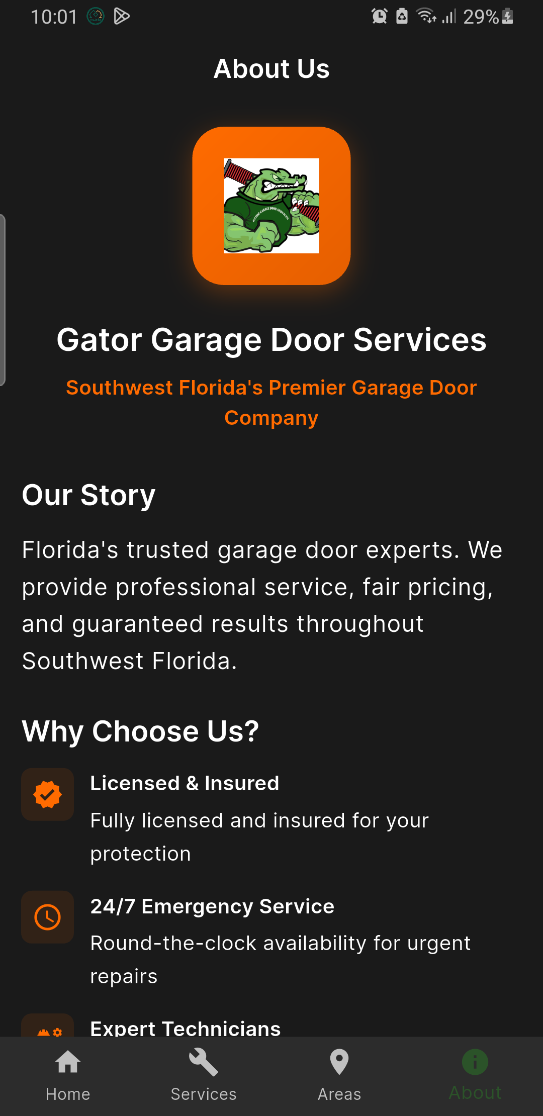 Gator Garage Door Services Mobile App - Book garage door repair and installation instantly